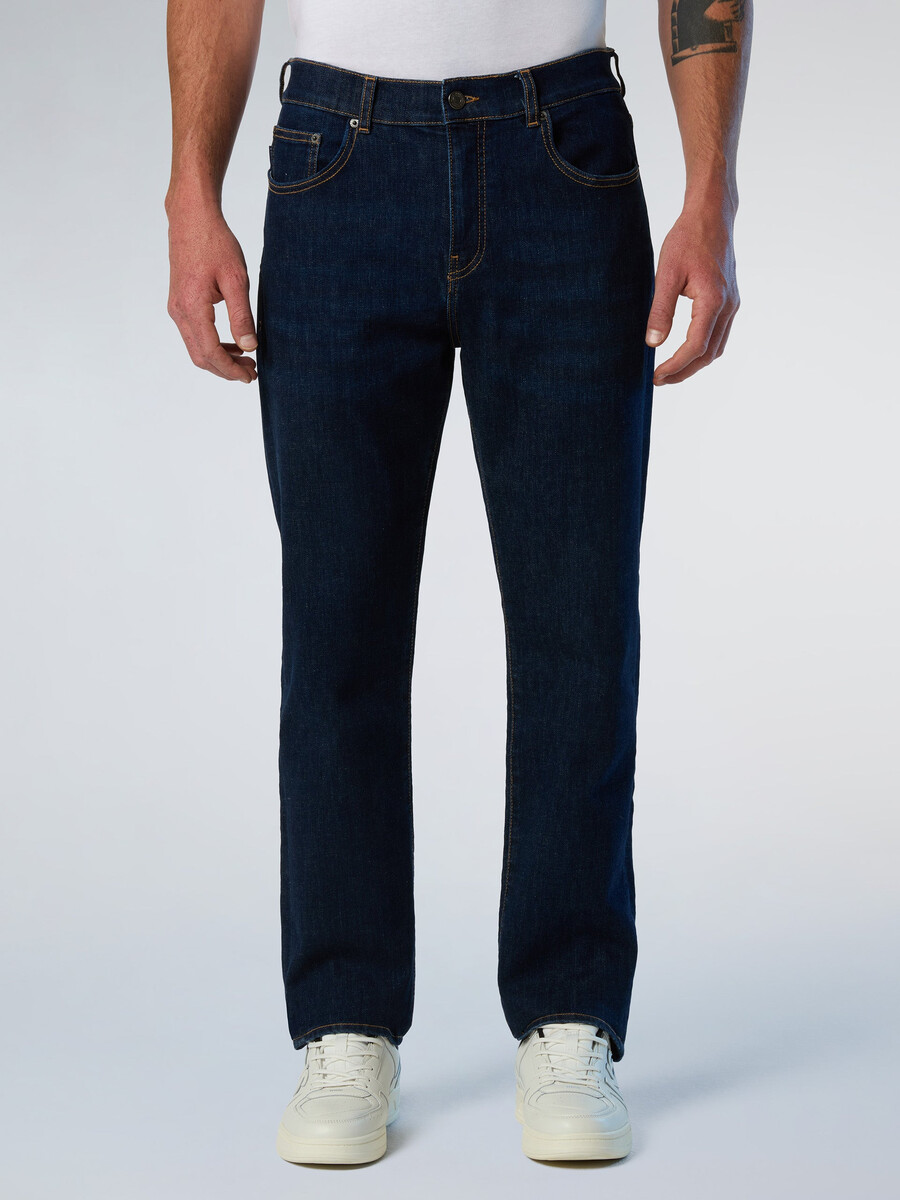 calça jeans listrada de denim reciclado