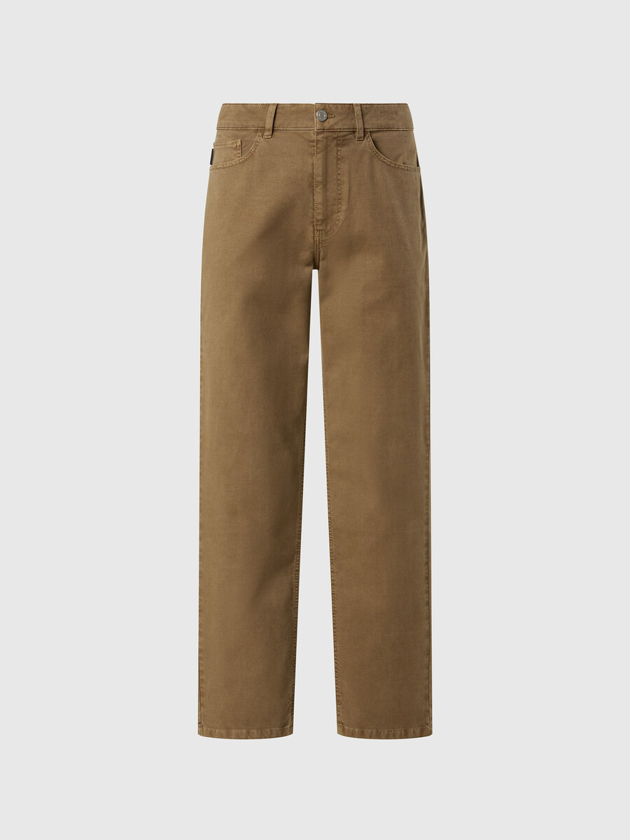 calça de sarja quebrada com 5 bolsos