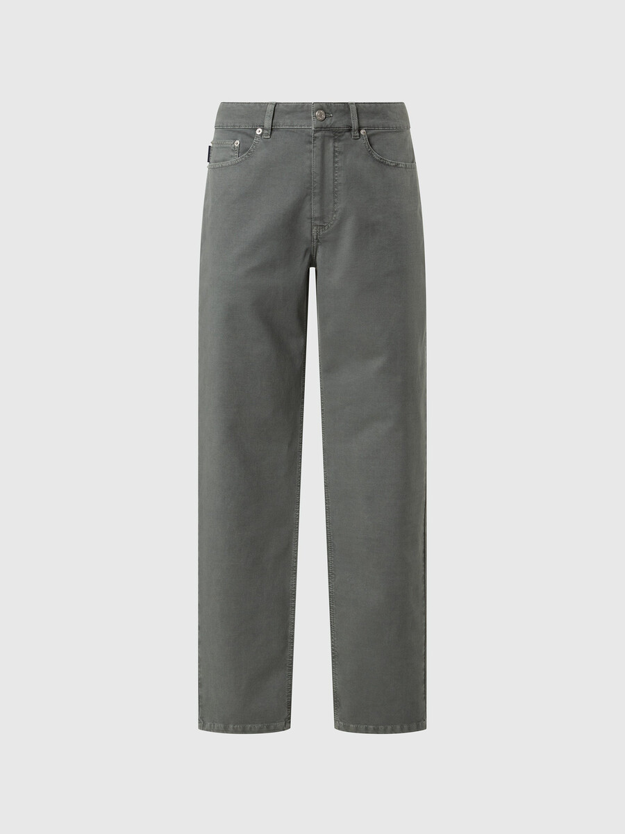 calça de sarja quebrada com 5 bolsos