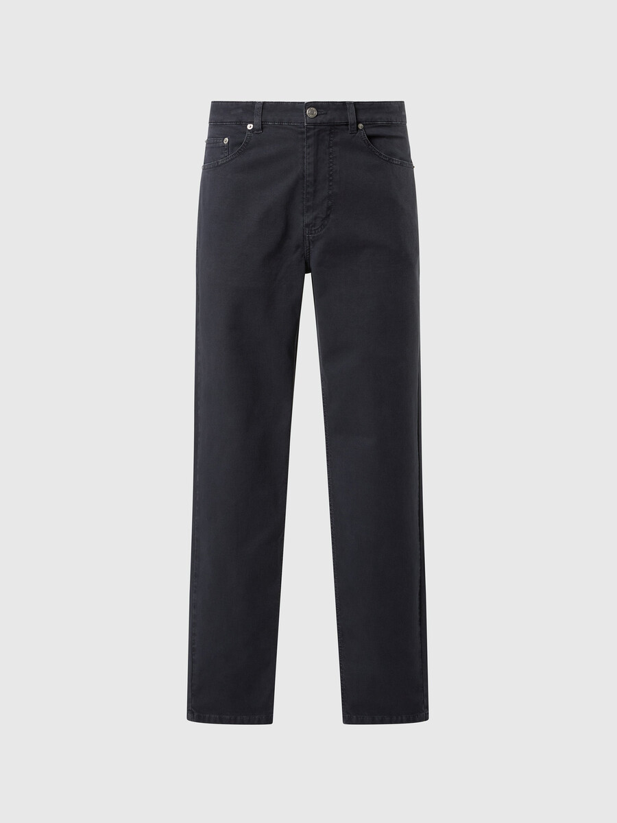calça de sarja quebrada com 5 bolsos
