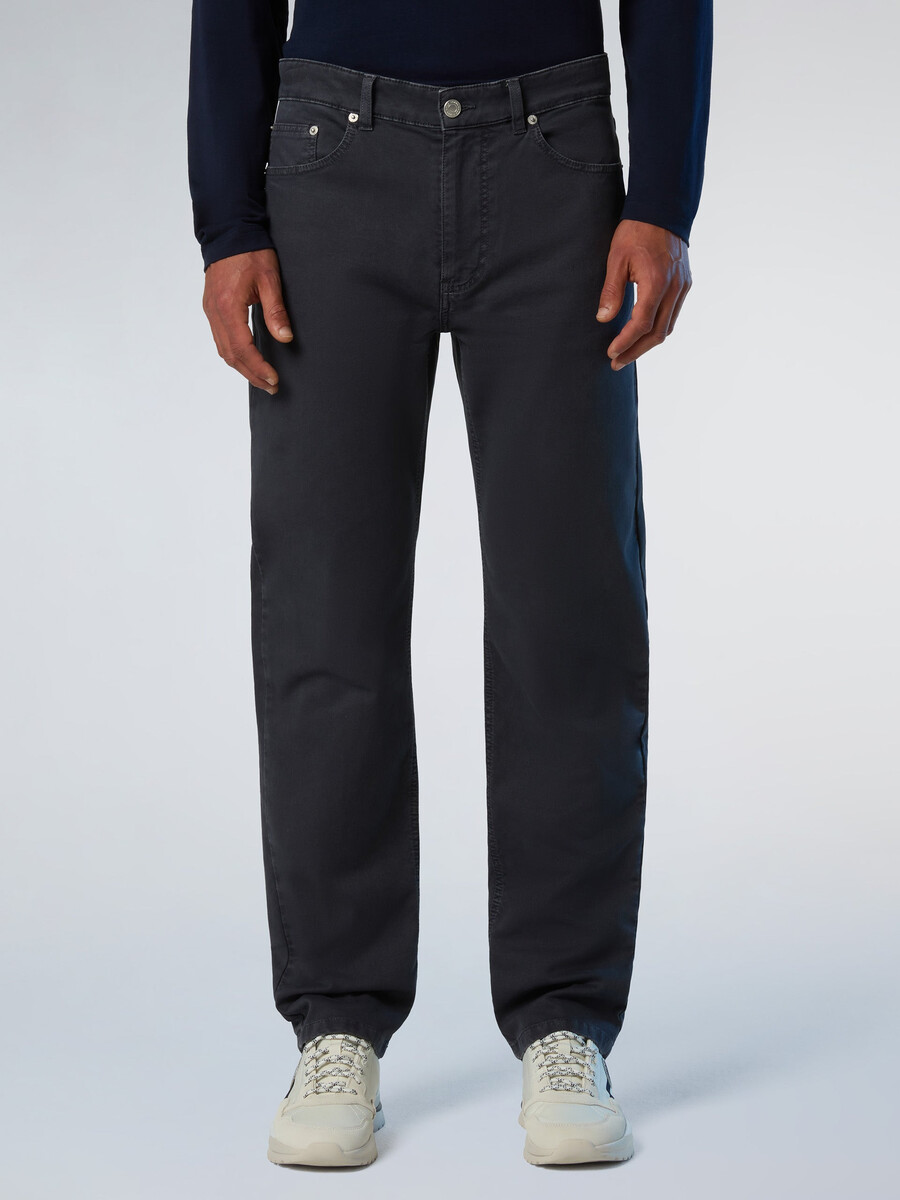 calça de sarja quebrada com 5 bolsos