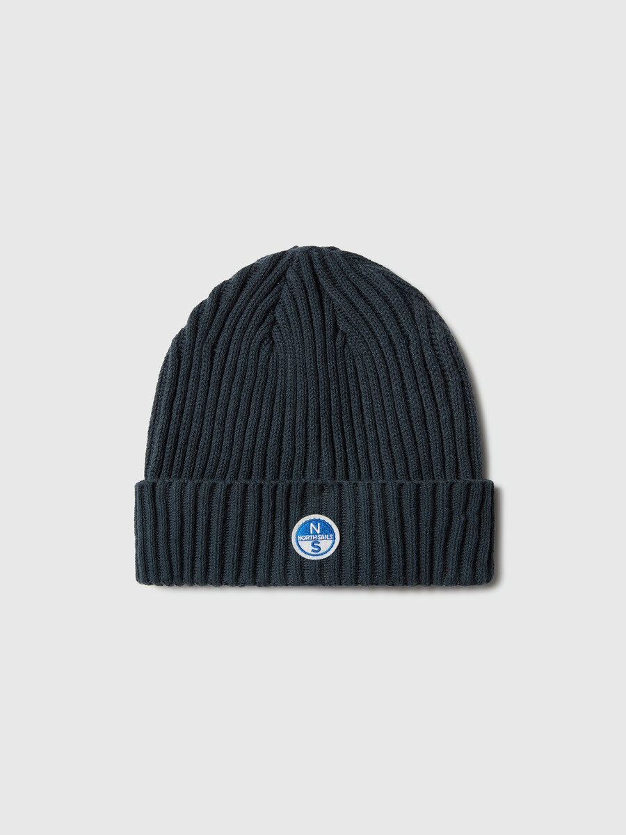 gorro canelado largo com etiqueta de logotipo